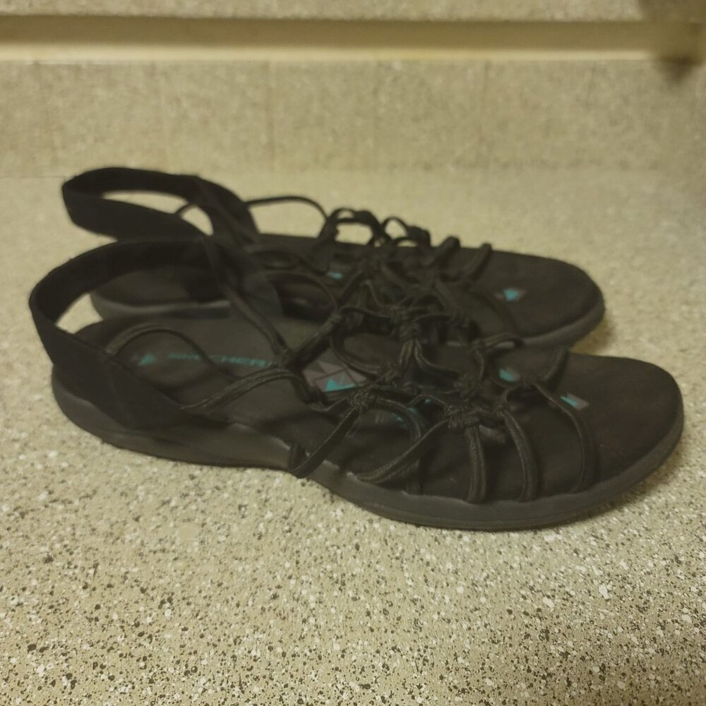 Skechers Memory Foam Black Strappy Cage Sandals Size 9